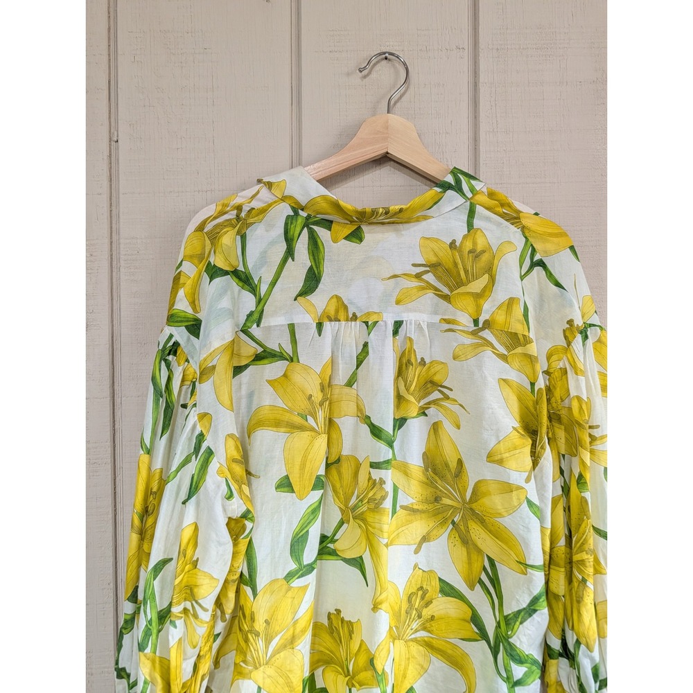 Alice +‎ Olivia Maylin Yellow Lily Floral Silk Blend Puff Sleeve Blouse Large - Picture 15 of 16